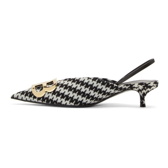Balenciaga Black and White Slingback Heels