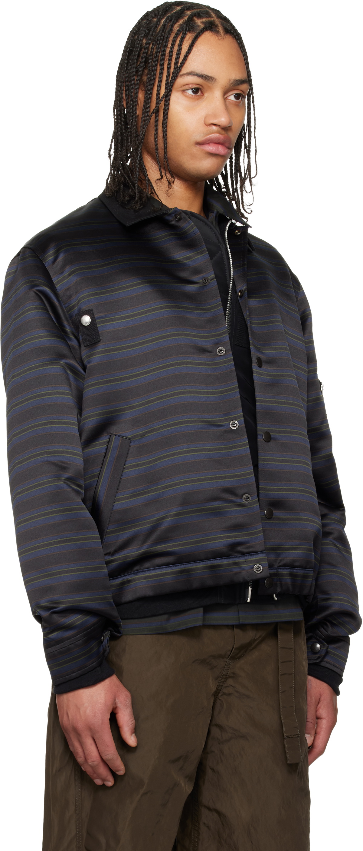 sacai Navy Horizontal Stripe Blouson Bomber Jacket
