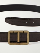 TOM FORD - 3cm Croc-Effect Glossed-Leather Belt - Brown