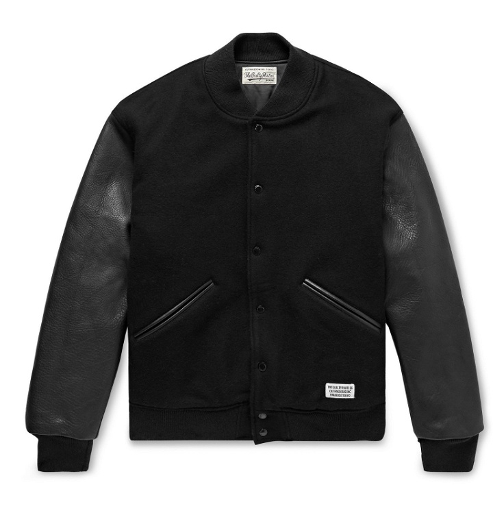 Photo: Wacko Maria - Leather and Logo-Embroidered Wool and Cashmere-Blend Bomber Jacket - Black