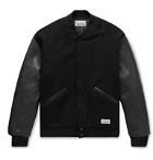 Wacko Maria - Leather and Logo-Embroidered Wool and Cashmere-Blend Bomber Jacket - Black