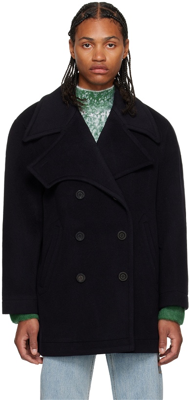 Photo: LOW CLASSIC Navy Wide Collar Peacoat