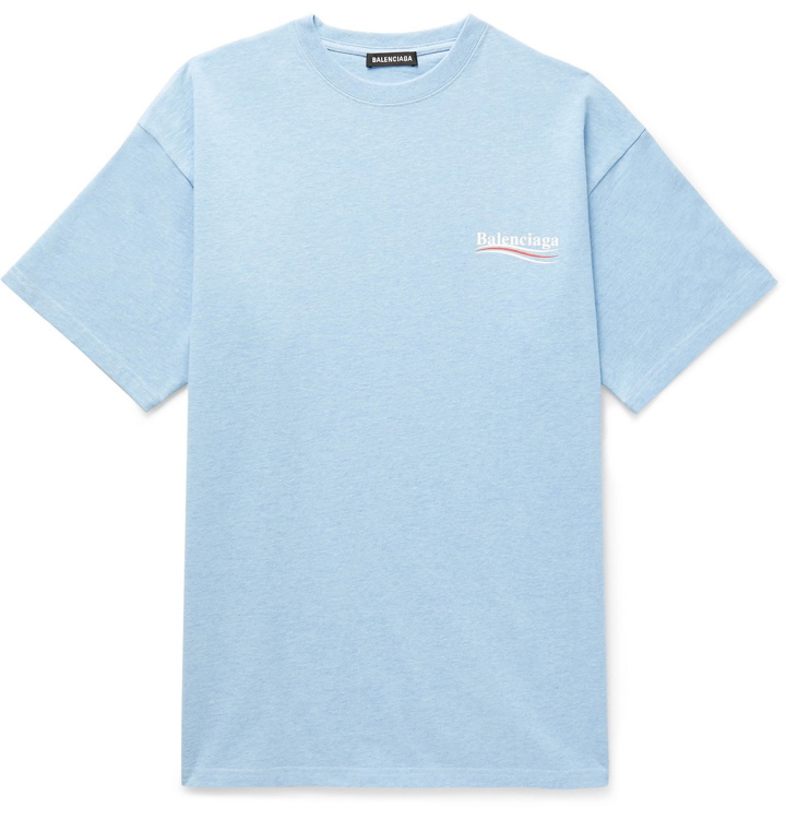 Photo: Balenciaga - Oversized Logo-Print Slub Cotton-Jersey T-Shirt - Blue