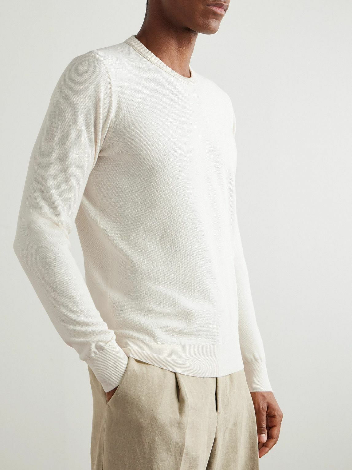 Loro Piana - Cotton and Silk-Blend Piqué Sweater - White Loro Piana