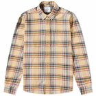 Portuguese Flannel Men's Robbler Button Down Check Shirt in Ecru/Green