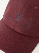 Brunello Cucinelli - Logo-Embroidered Leather-Trimmed Wool-Flannel Baseball Cap - Burgundy