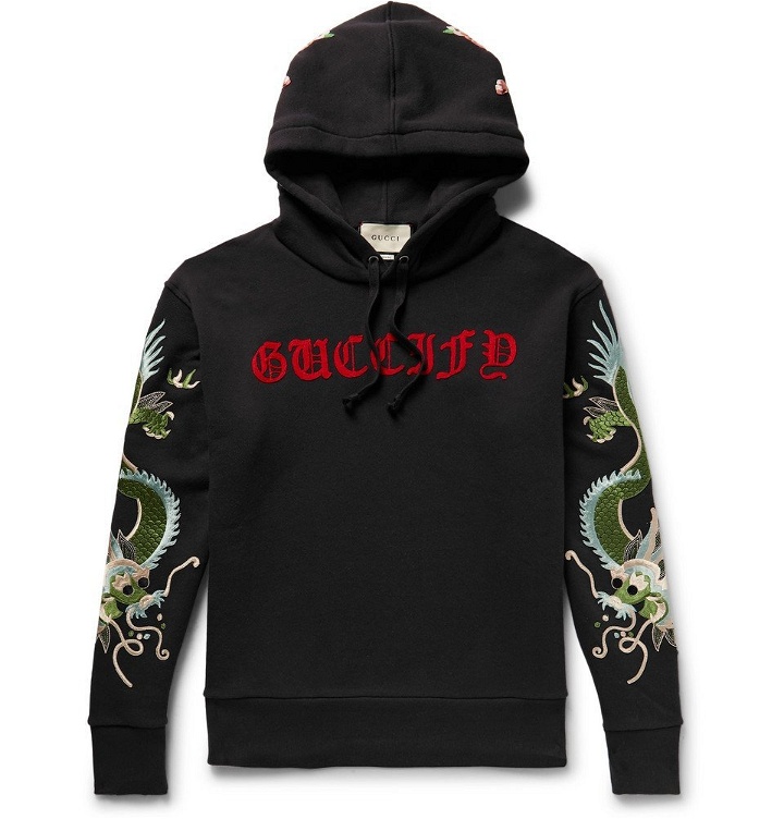 Photo: Gucci - Embroidered Appliquéd Loopback Cotton-Jersey Hoodie - Men - Black