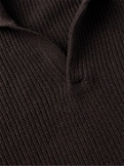 Saman Amel - Ribbed Cashmere Polo Shirt - Brown