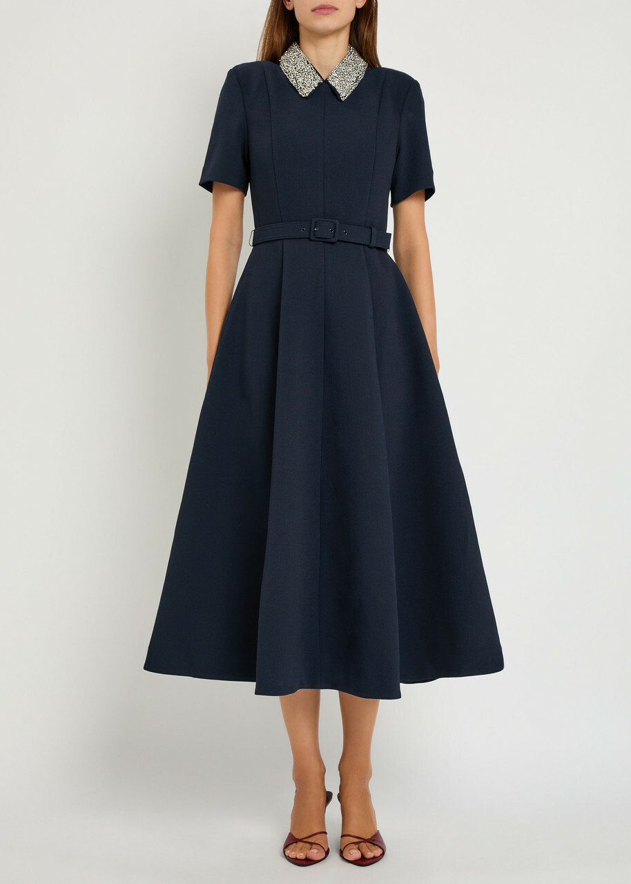 Rebecca Vallance Xena Crystal-embellished Crepe Midi Dress Navy