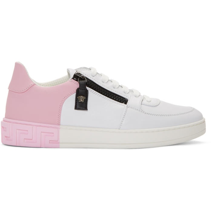 Photo: Versace White and Pink Greek Sneakers 