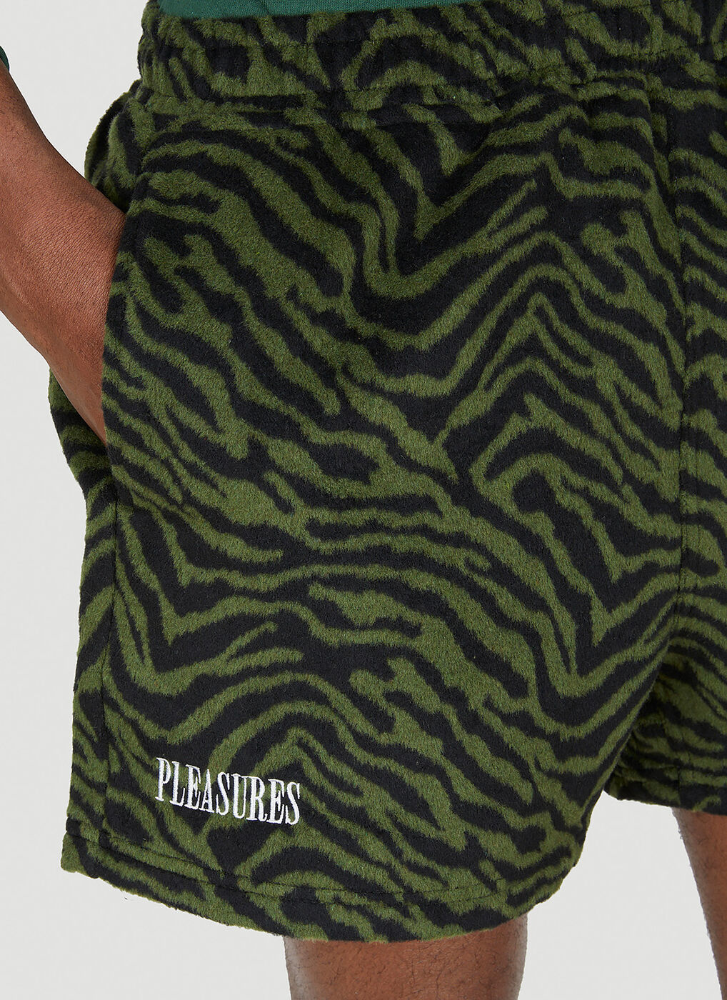 Breaker Fuzzy Stripe Shorts in Green PLEASURES