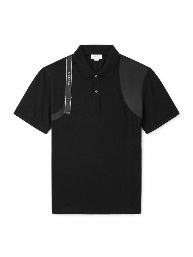 Photo: McQueen - Harness-Detailed Cotton-Piqué Polo Shirt - Black