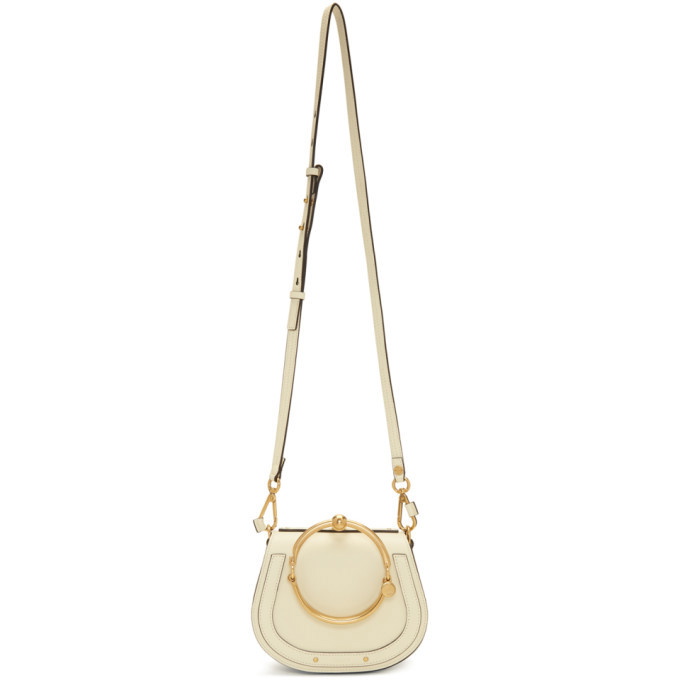 Chloe Beige Leather and Suede Small Studded Nile Bracelet Bag