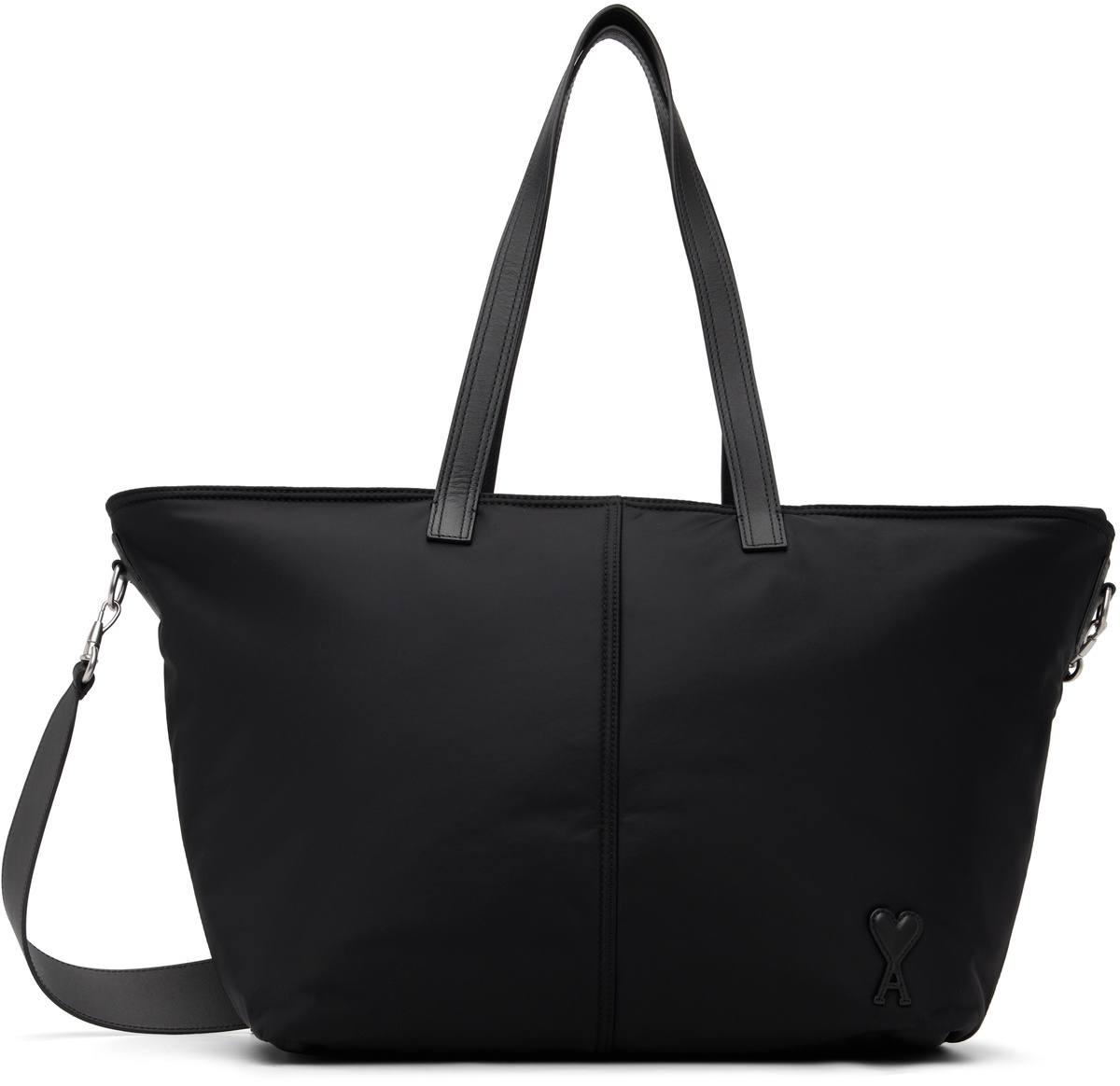 AMI Paris Black Nylon Marcel Small Shopping Tote AMI