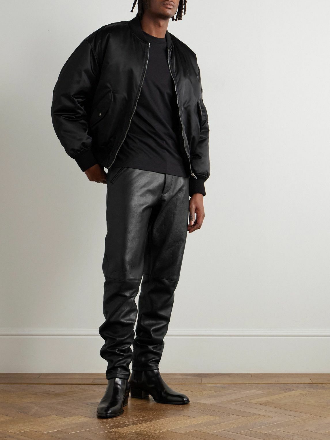 SAINT LAURENT - Tapered Leather Trousers - Black
