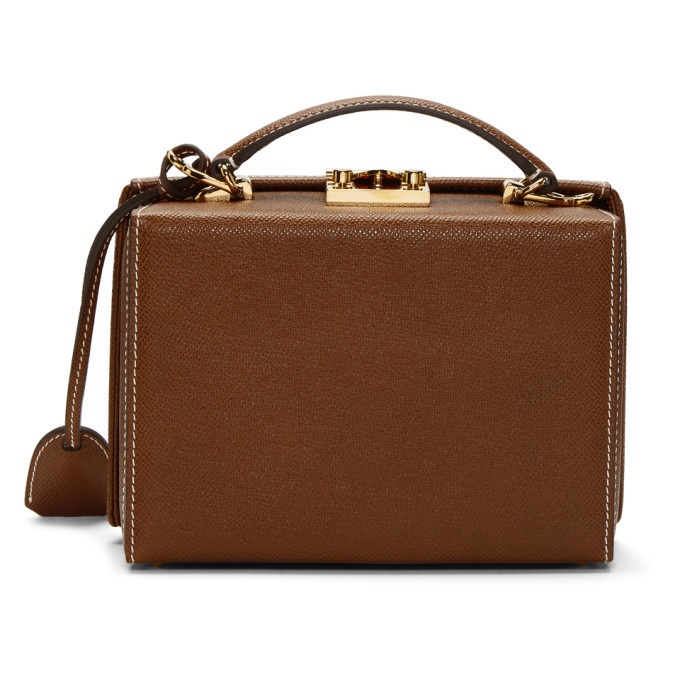 Mark Cross GRACE Mini Leather Box Bag Bag in Orange Saffiano Leather