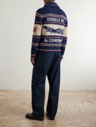 RRL - Shawl-Collar Cotton, Wool and Linen-Blend Jacquard Cardigan - Blue