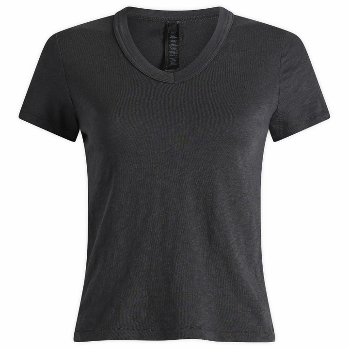 Photo: SKIMS Women's Worn In Jersey Baby V Neck T-Shirt in Washed Onyx