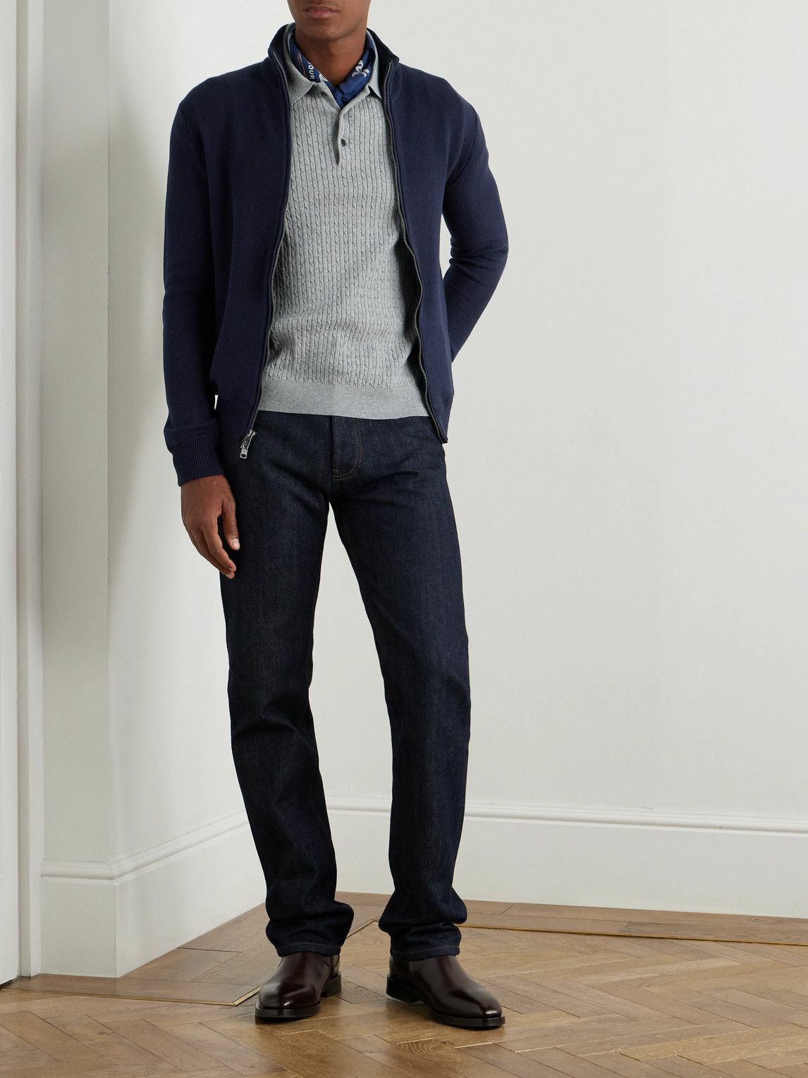 Ralph Lauren Purple label - Silk and Cotton-Blend Zip-Up Cardigan