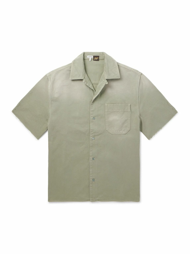 Photo: LOEWE - Paula's Ibiza Convertible-Collar Logo-Appliquéd Frayed Cotton-Twill Shirt - Green