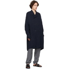 Giorgio Armani Navy Cupro Double-Breasted Trench Coat