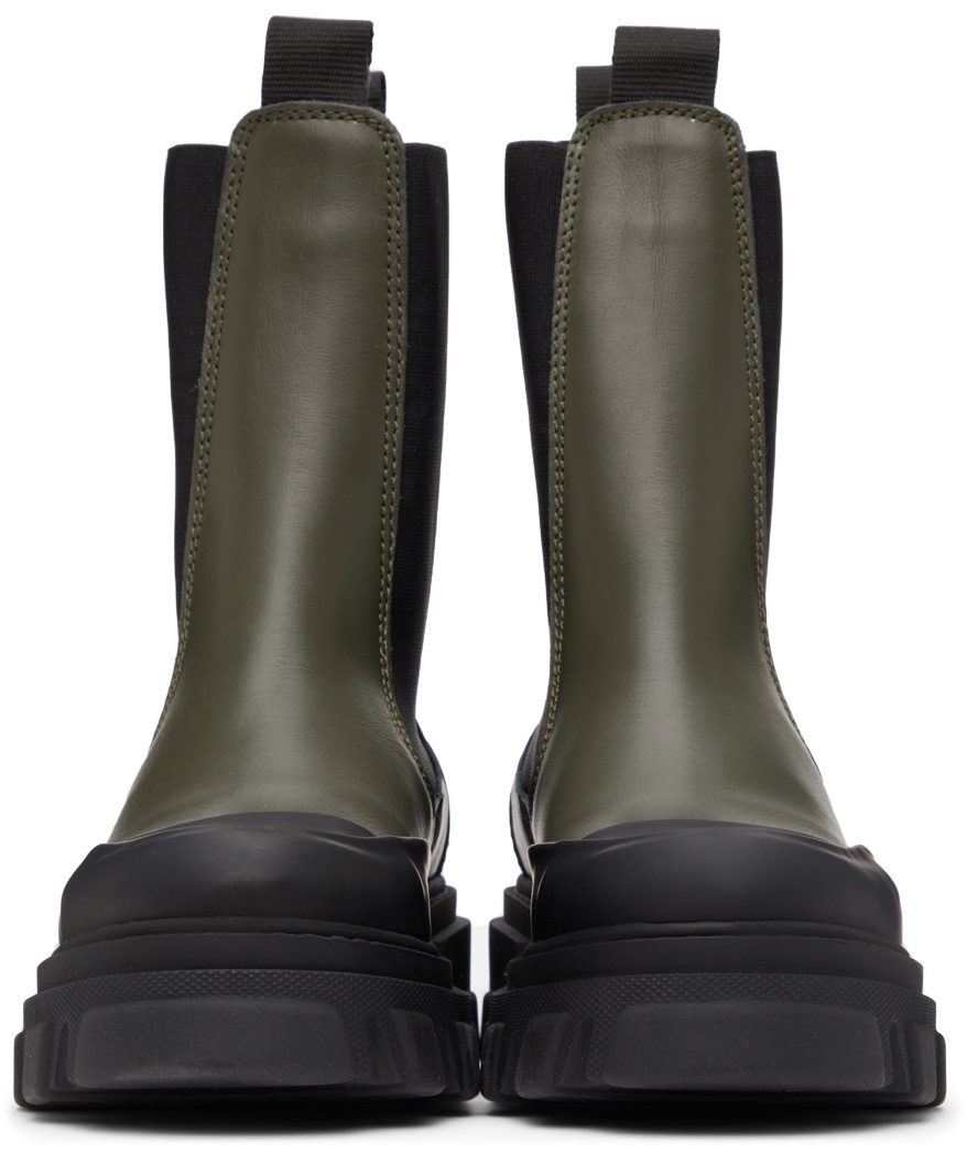 GANNI Khaki Leather Mid-Calf Boots