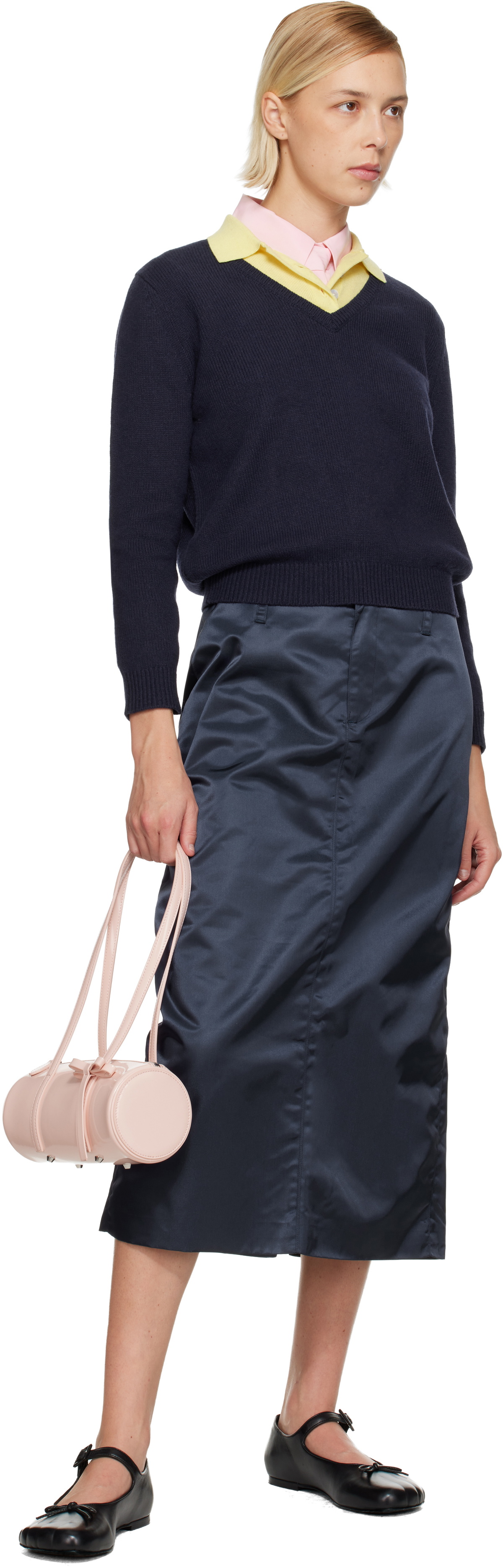 Sandy Liang Navy Ravenna Midi Skirt