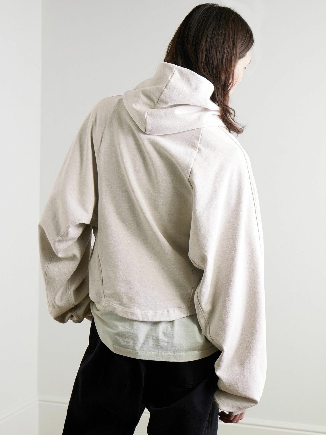 RRR123 - Cropped Embroidered Cotton-Jersey Hoodie - White