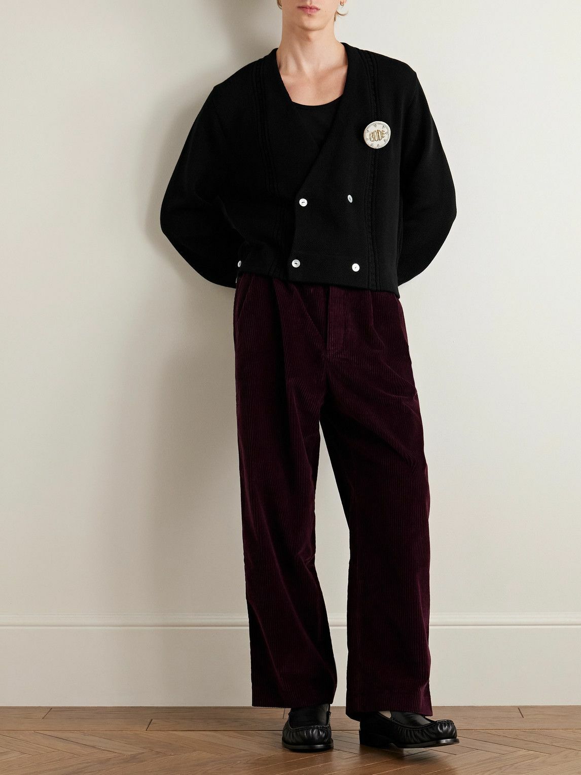 BODE - Double-Breasted Logo-Appliquéd Cotton Cardigan - Black