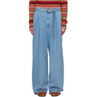 Dries Van Noten Blue Belted Pleat Jeans
