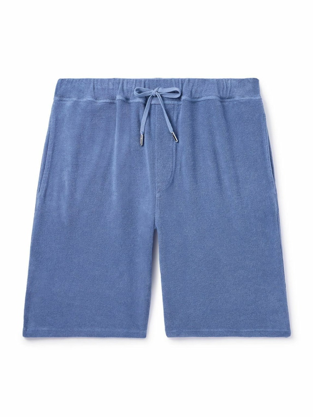 Photo: FEDELI - Slim-Fit Cotton-Terry Drawstring Shorts - Blue