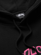 STÜSSY - Printed Cotton-Blend Jersey Hoodie - Black