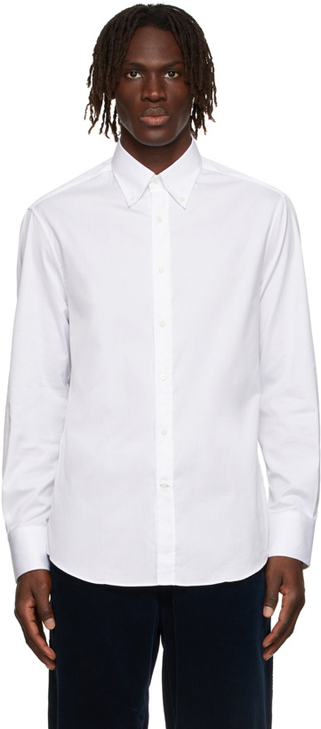 Photo: Brunello Cucinelli White Twill Button-Down Shirt