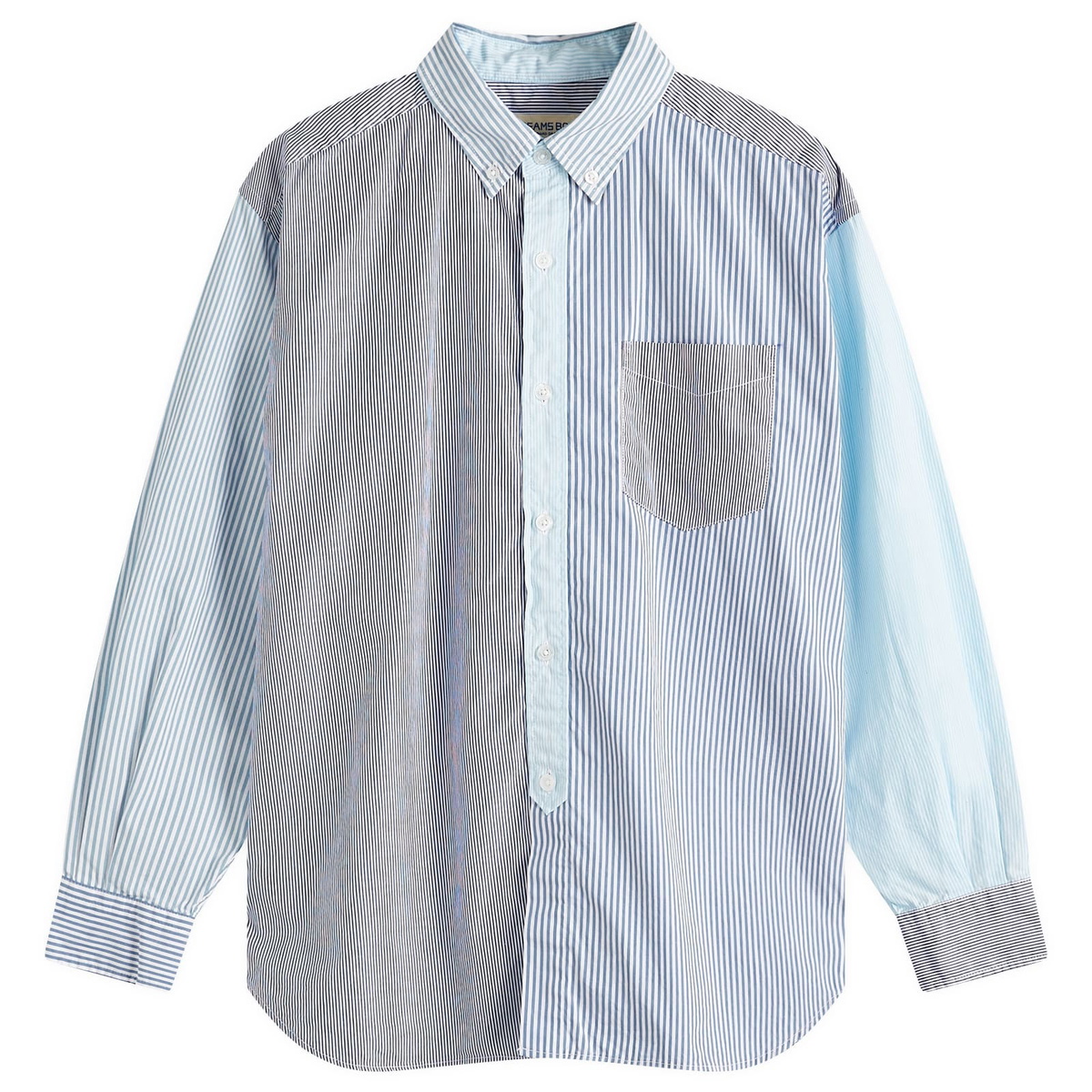 Beams Boy Women's Stripe Patchwork Long Sleeve Shirt in Blue