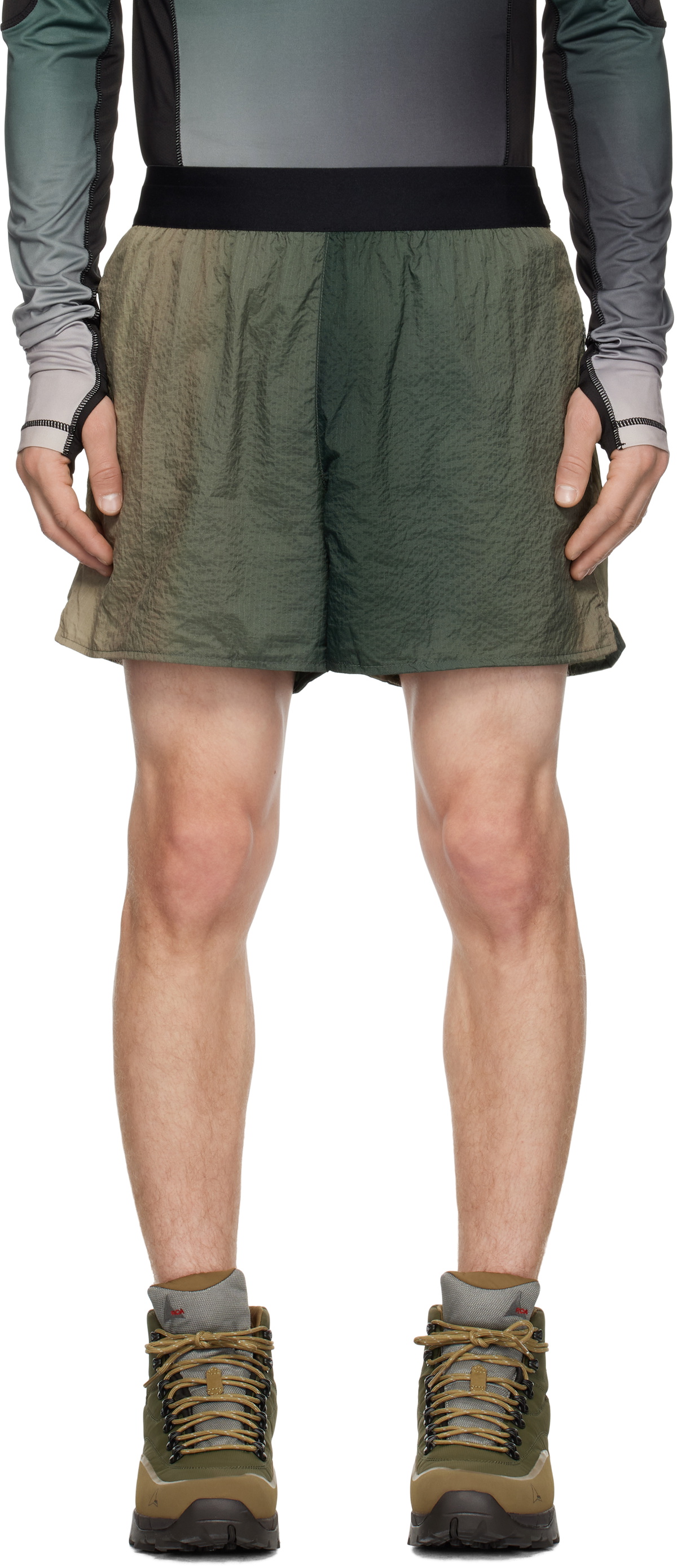 RCOS Green & Brown 2-In-1 Nylon Running Shorts