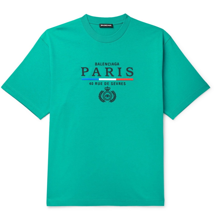 Photo: Balenciaga - Oversized Embroidered Cotton-Jersey T-Shirt - Green