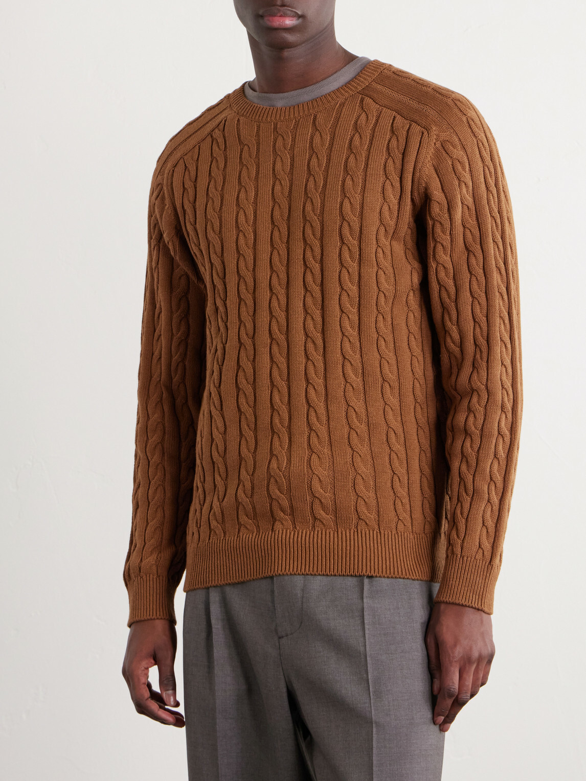 Beams Plus - Cable-Knit Cotton Sweater - Brown