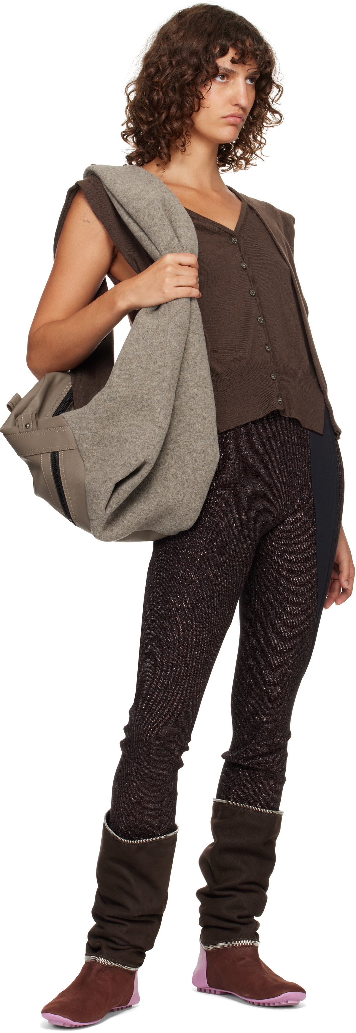 Ottolinger Taupe Neoprene Wool Leather Bag