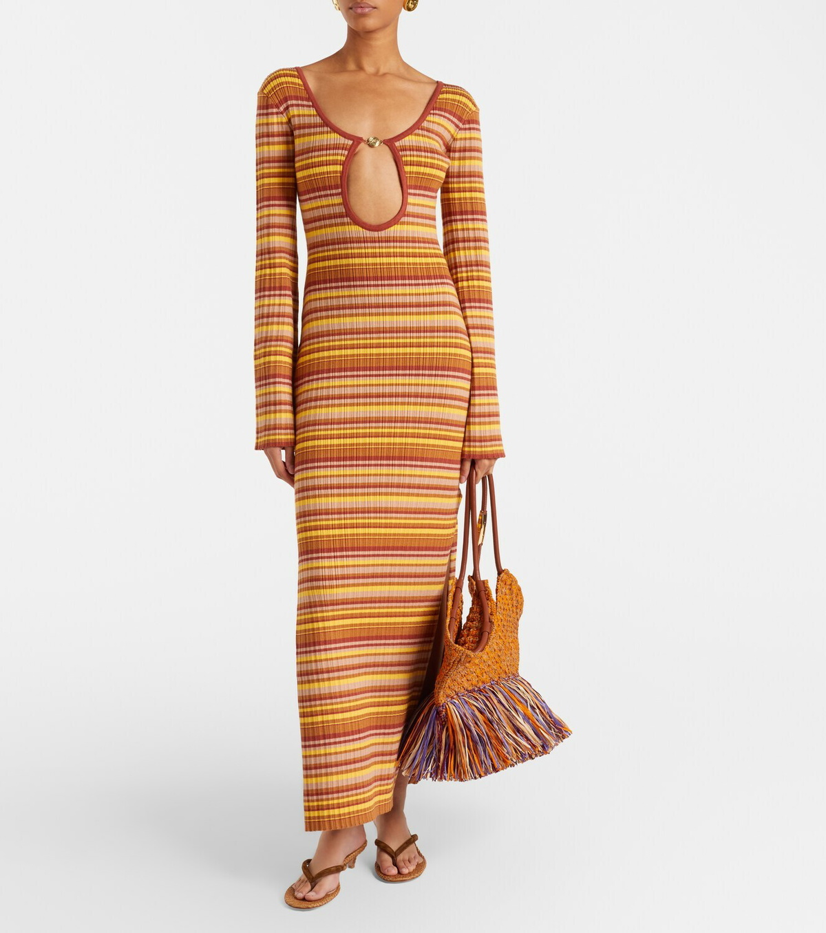 Bananhot Rey cutout ribbed-knit striped maxi dress