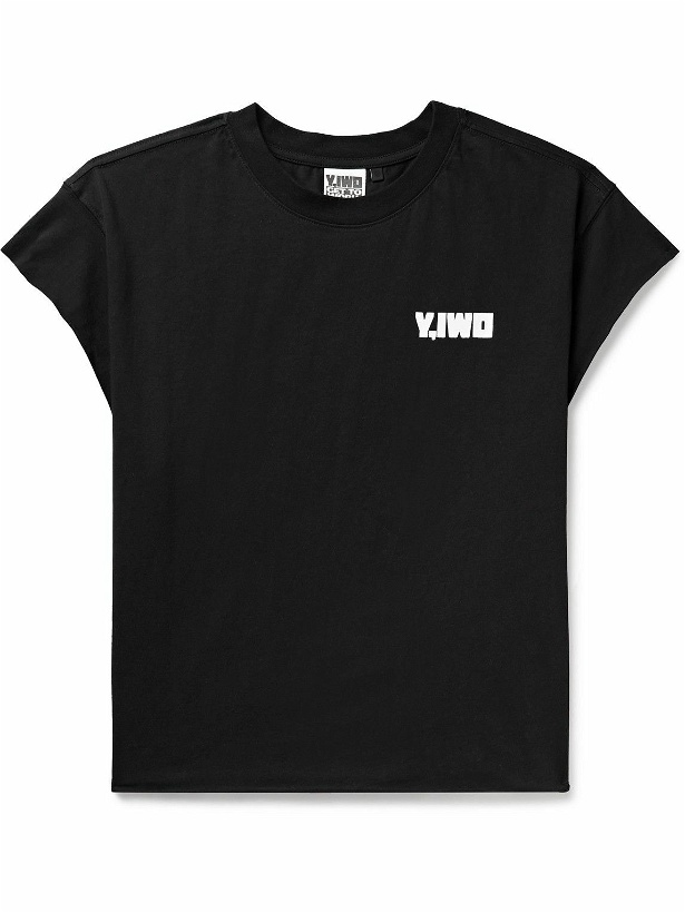 Photo: Y,IWO - Cropped Logo-Print Cotton-Jersey T-Shirt - Black