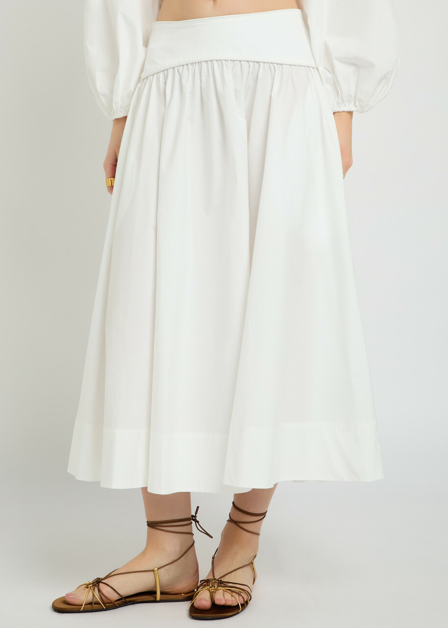 Zimmermann Gathered Cotton-poplin Midi Skirt Ivory