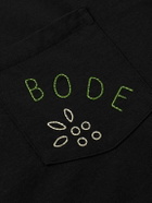 BODE - Field Guide Embroidered Cotton-Jersey T-Shirt - Black