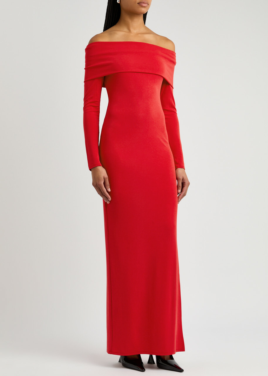 Alice + Olivia Coretta Off-the-shoulder Jersey Maxi Dress Red