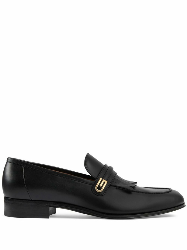 Photo: Gucci Black Mirrored G Fringed Leather Loafers