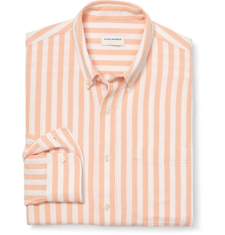 Photo: Club Monaco - Button-Down Collar Striped Waffle-Knit Cotton Shirt - Orange