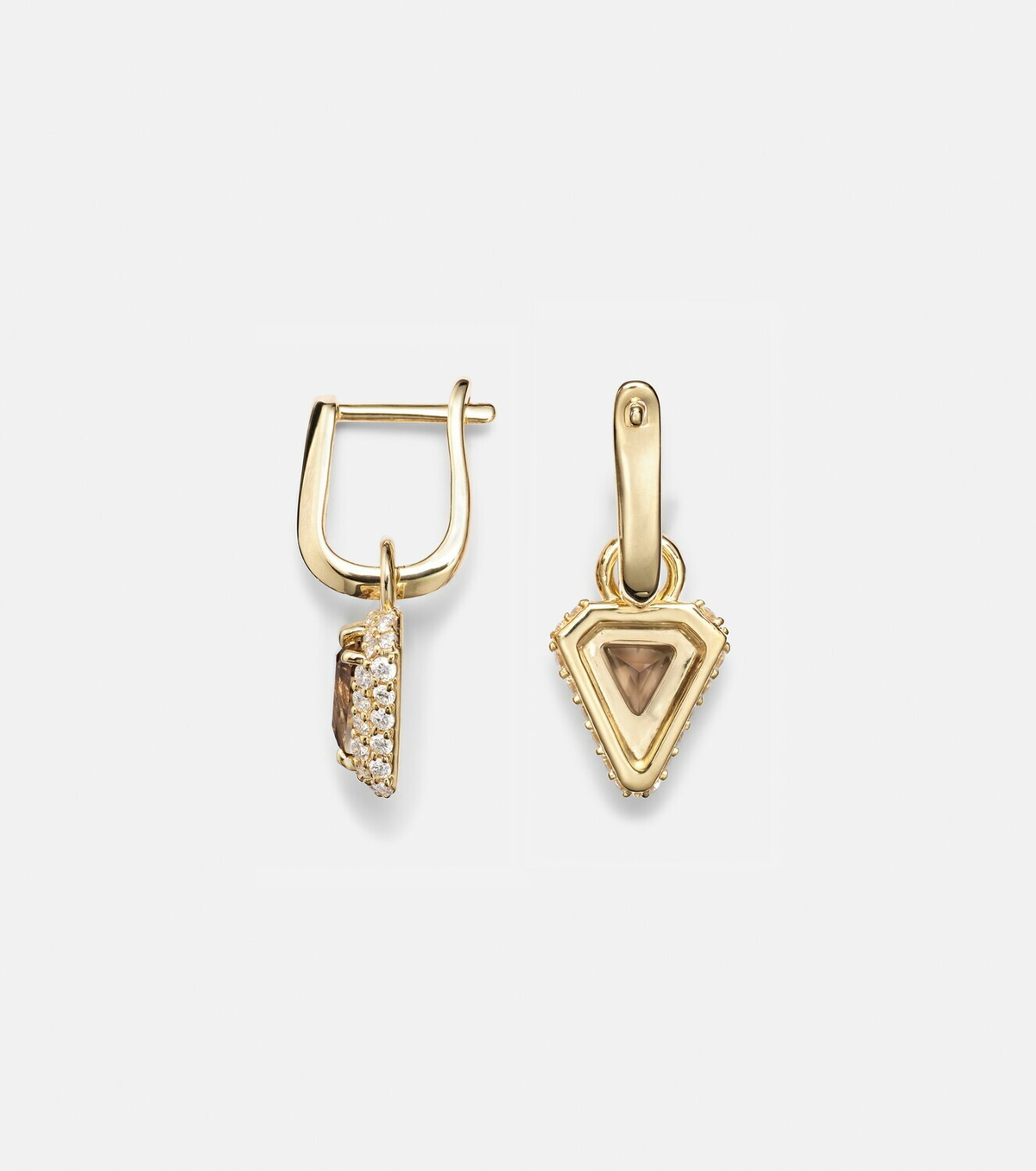 Stone and Strand Power 14kt gold huggie earrings with diamonds and garnet
