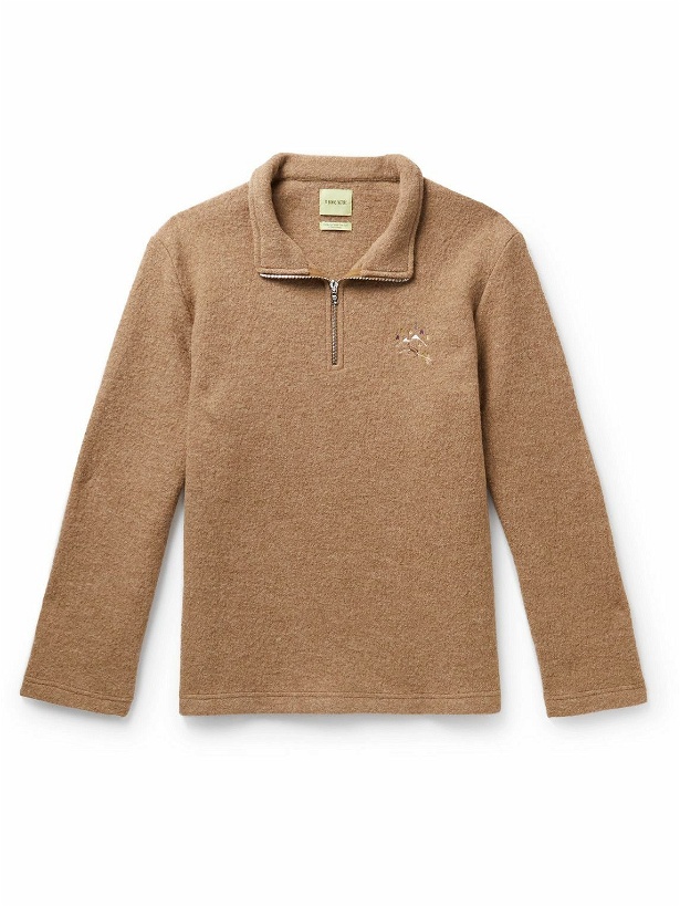 Photo: De Bonne Facture - Embroidered Wool-Felt Half-Zip Sweater - Brown