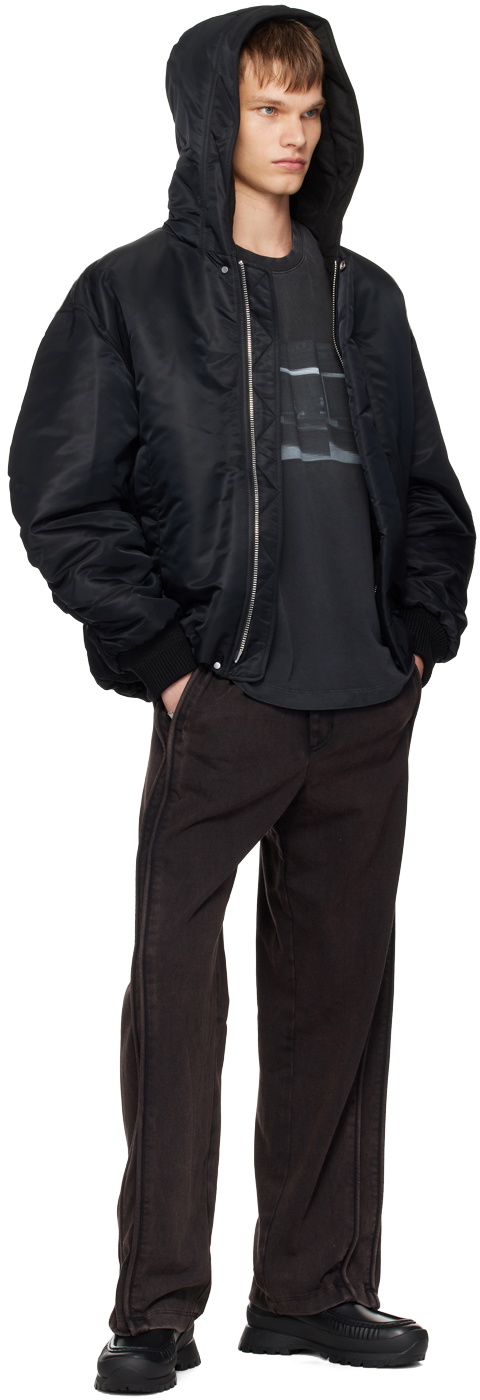 Solid Homme Black Hooded Bomber Jacket