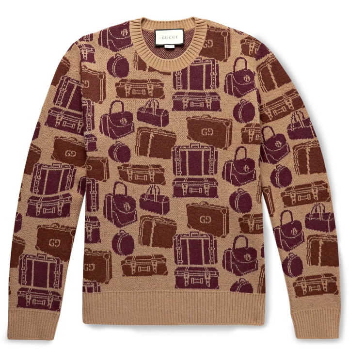 Photo: Gucci - Logo-Jacquard Wool Sweater - Brown