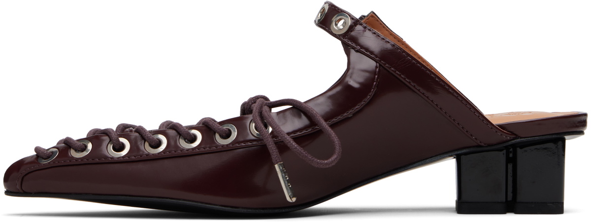 GANNI Burgundy Lace-Up Mule Heels